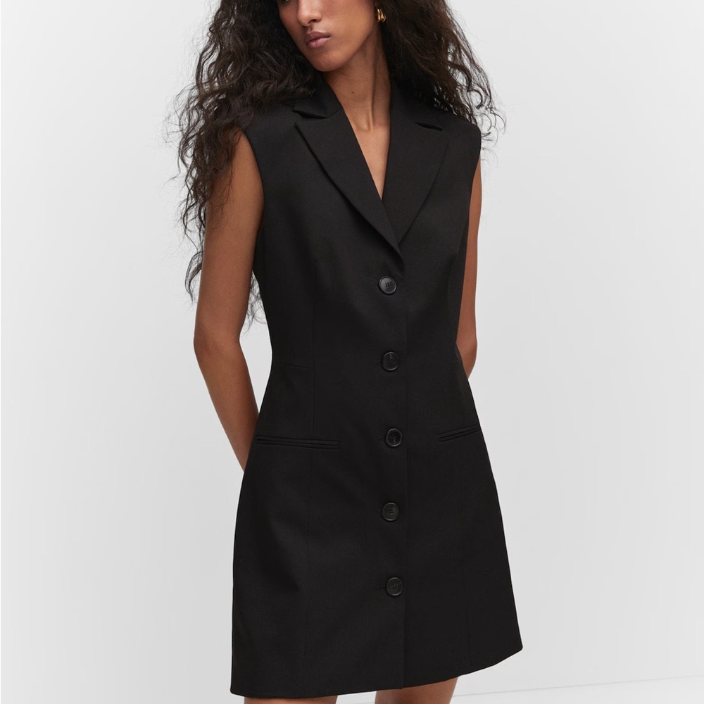 Mango Black Vest Dress Gilet-style dress with buttons - M - NWT